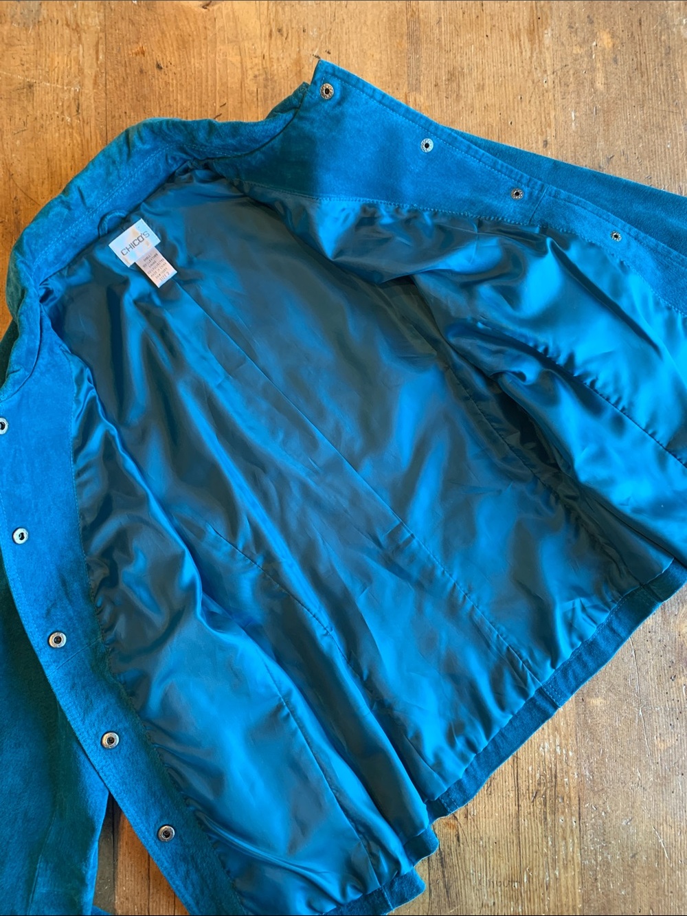 Chico's Teal Suede Snap Jacket - Picture 12 of 16